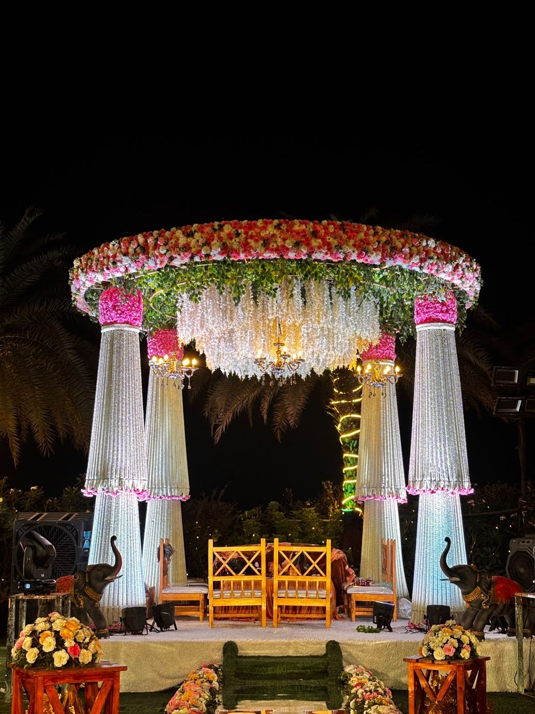 Wedding mandap decor at night